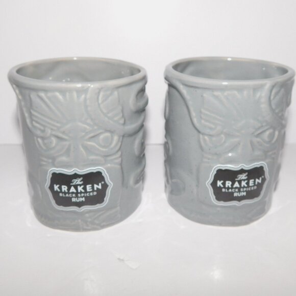 Set of 2 Kraken Spiced Rum Gray  4" Tiki Octopus Ceramic Mug Tumbler - Picture 1 of 9